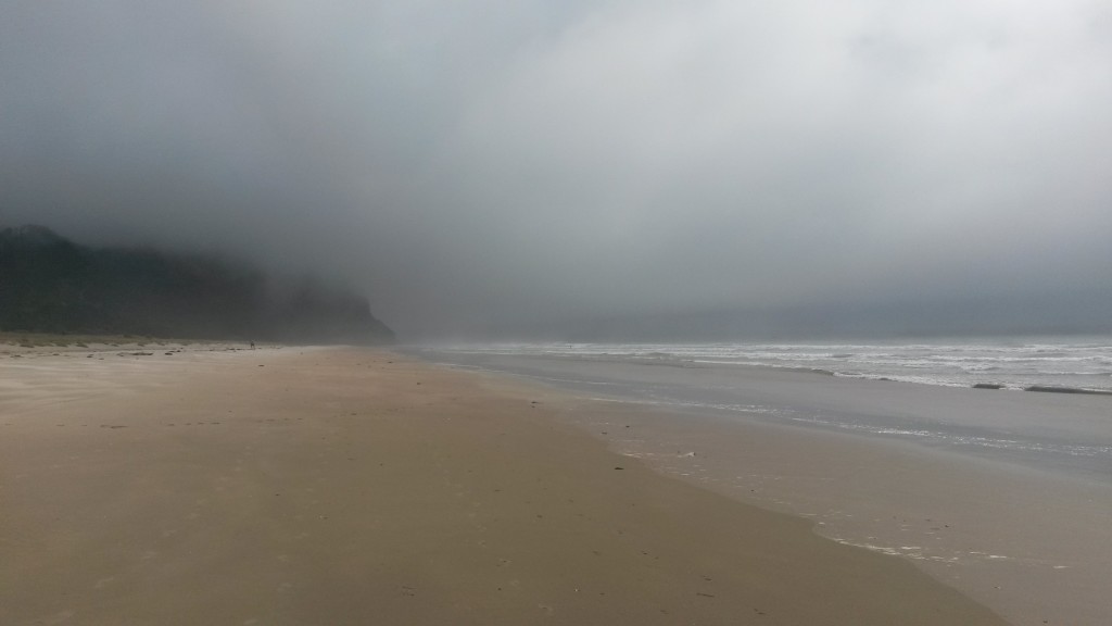 A misty rainy day on the beach in the Coromandel