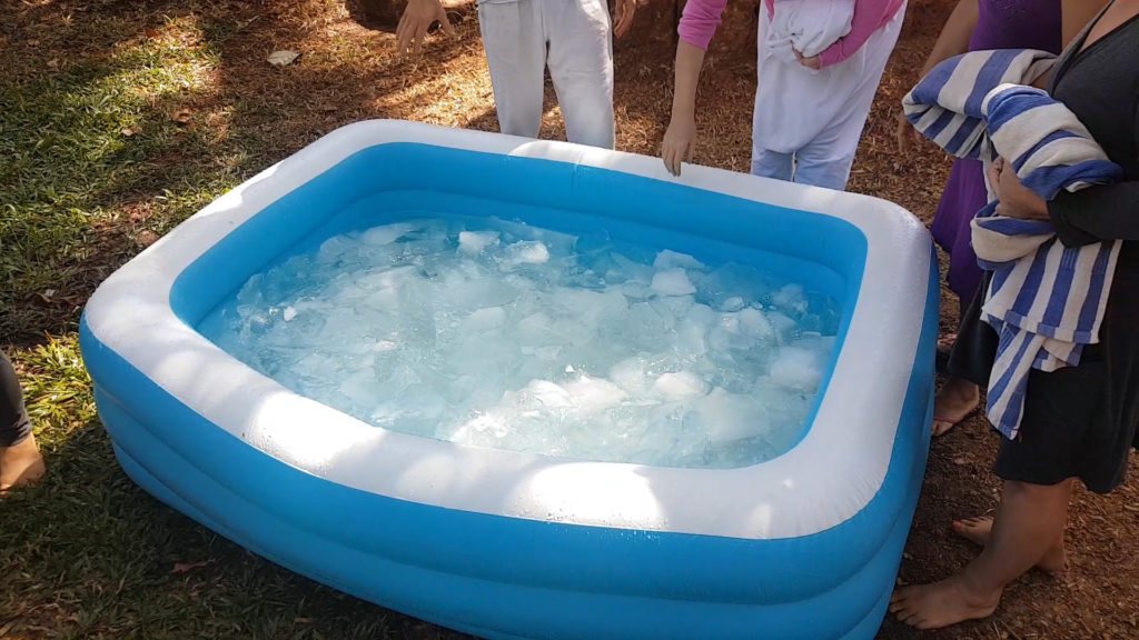 This is the ice bath with big chunks of ice we used for Wim Hof breathing exercises