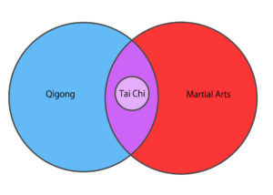 Venn diagram showing the relationship between qigong tai chi and martial arts