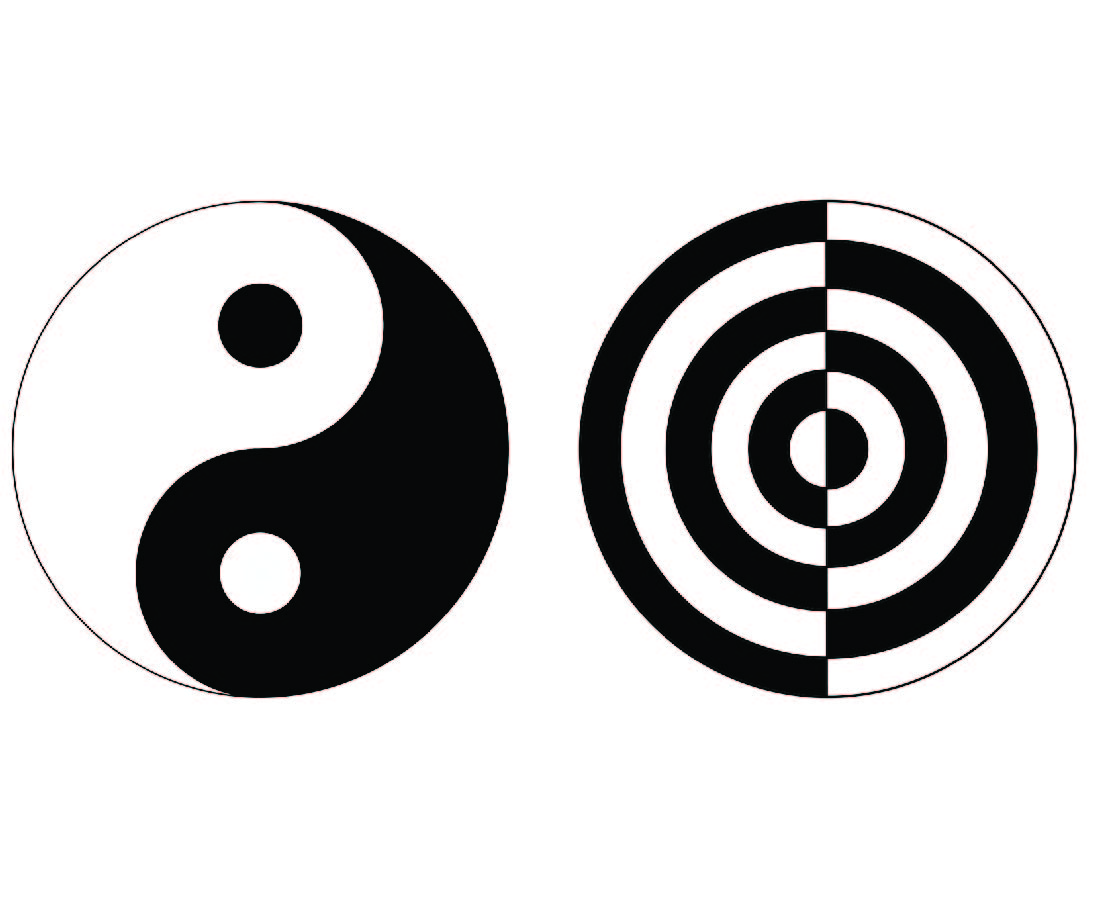 Two Yin Yang diagrams, one old, one new, demonstrating different principles