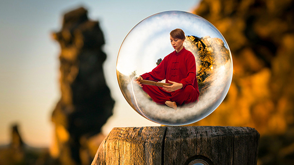Person in a bubble to show qigong practice as something mystical