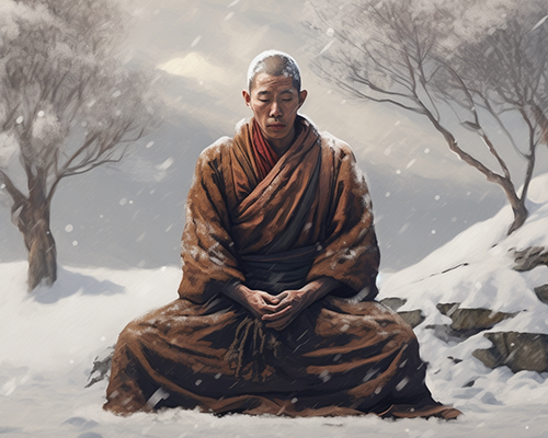 Tibet monk meditating in the snow to show the cold exposure in cultures around the world