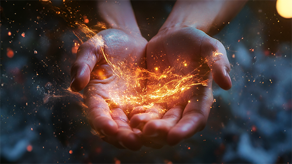 HAnds with energy flow to show the tingling in your hands and the magnetic sensations between them