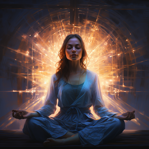 Woman meditating to show the energy and qi in her body