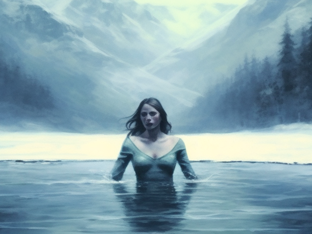 Woman bathing in winter to show what is cold exposure (Ice Baths)