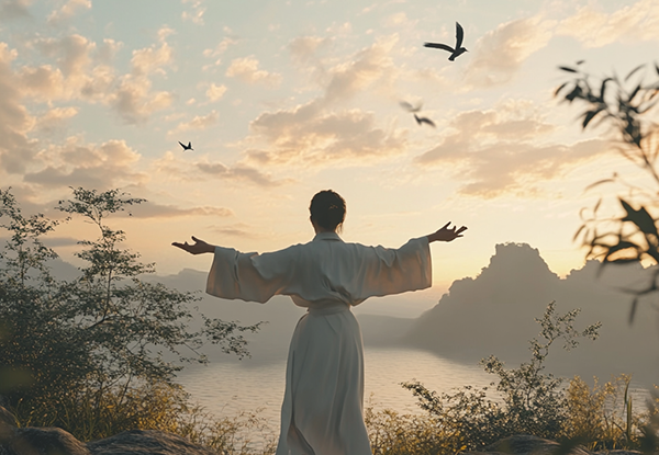 Woman practicing qigong to show how qigong has a big role in nurturing the sympathetic nervous system